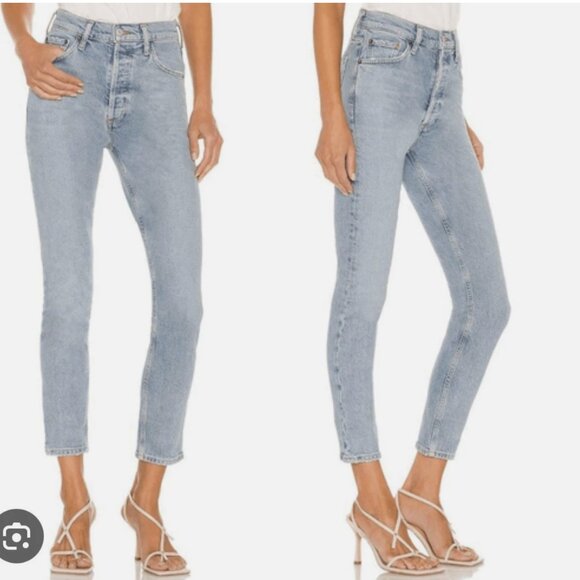 Agolde Nico High Rise Slim Denim Jeans Organic Cotton Stretch Blue Women Size 27 - Picture 1 of 9